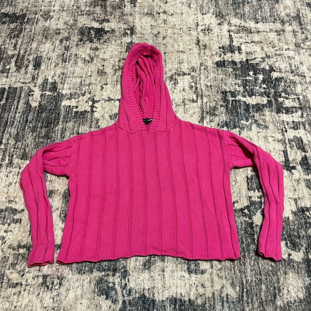 Pink Ribbed Knit Hoodie